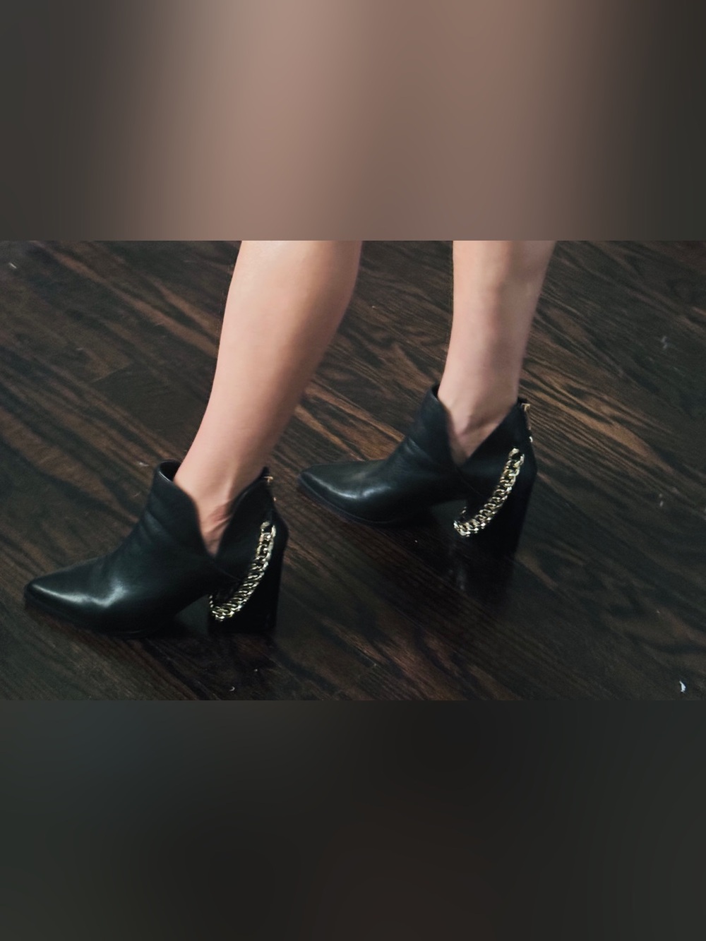 Steve Madden Black Ankle Booties with Gold Chain Detail